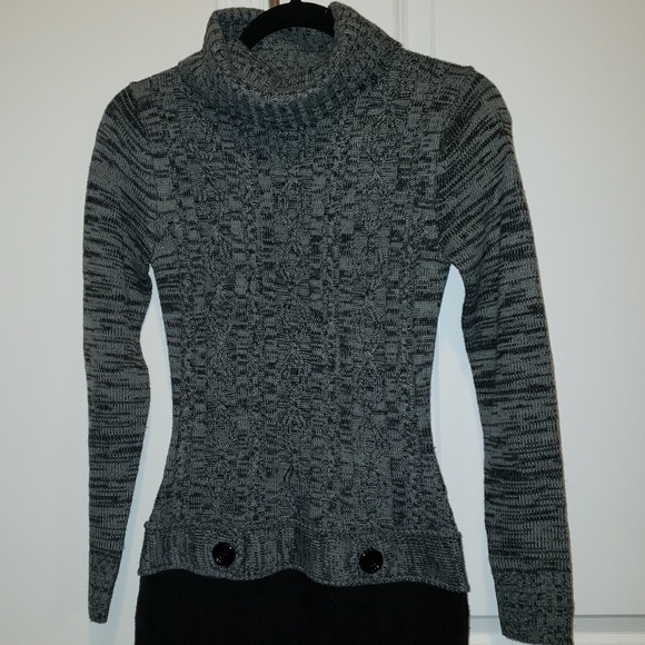 IZ Byer Knitted Turtleneck Drop-Waist Sweater Dress Gray Black - Picture 4 of 10